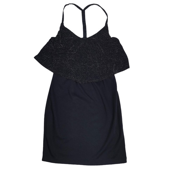 WET SEAL - Metallic Sparkle T-Bar Mini Dress Size S - Black with Gold Metallic - Picture 14 of 14